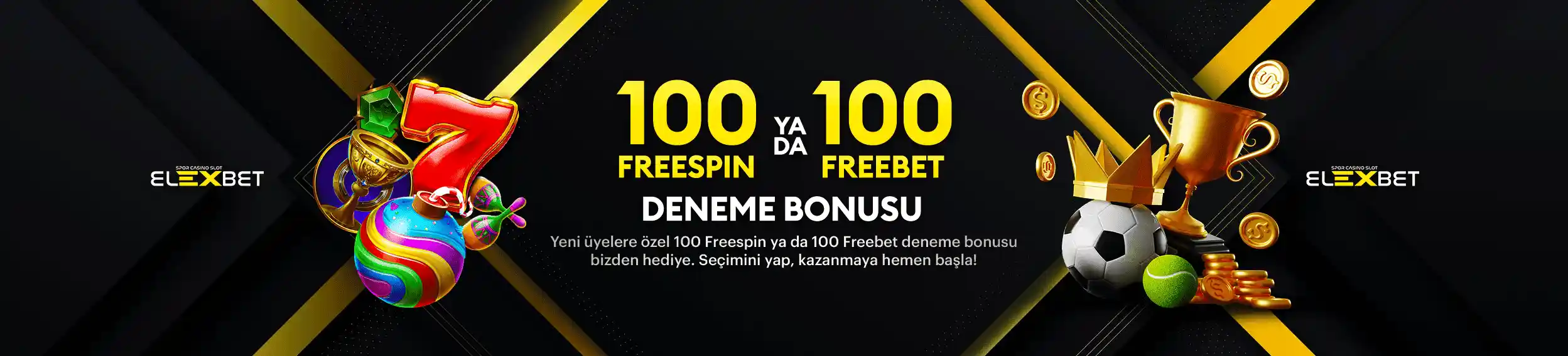 Elexbet 100 freespin ya da 100 freebet deneme bonusu
